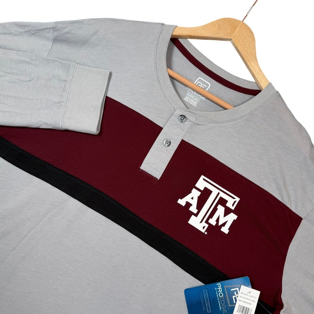 NWT Texas A&M Aggies Henley Men's 2XL Long Sleeve Gray Maroon Colorblock Shirt